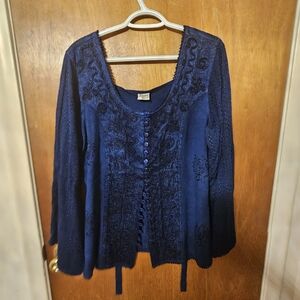 Advance Apparels Navy Embroidered Button-Front Women’s Top